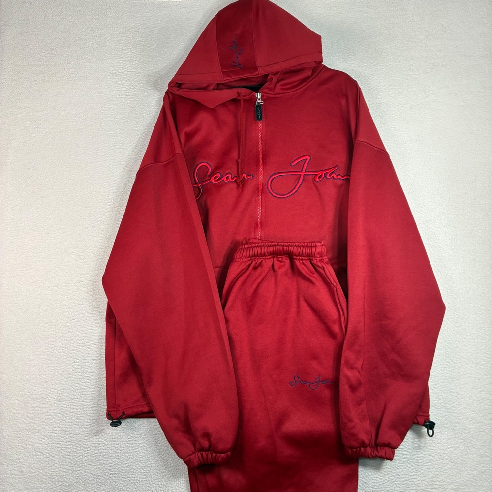 Vintage Sean John Tracksuit Men 2XL Red Jacket Sweatpant Set Full Zip Jogger 90s